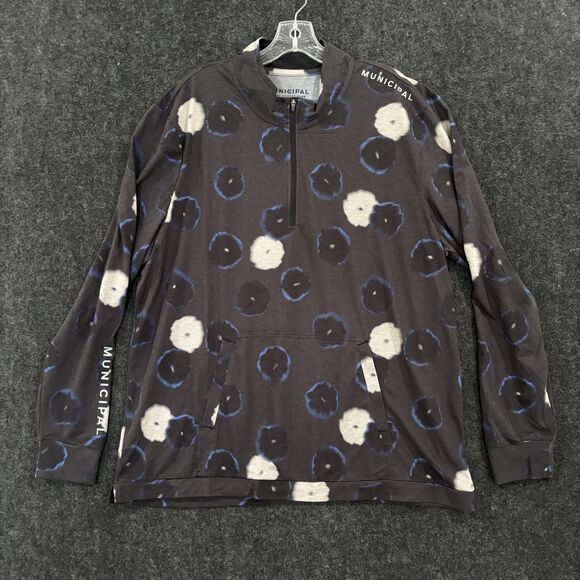 Municipal Pullover Mens XL Gray Blue White Floral Sport Utility Gear Half Zip - Picture 1 of 6